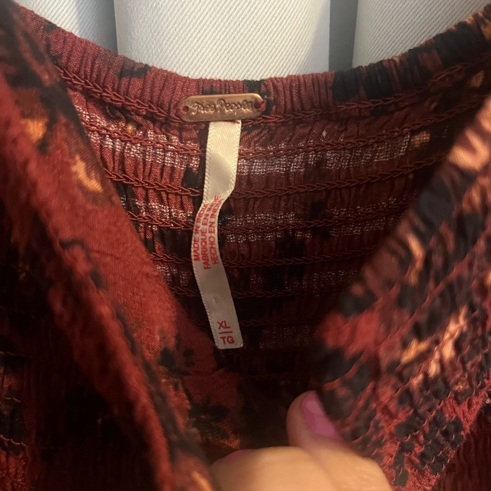 Free People Jaymes Burgundy Floral Long Sleeve Dress - Picture 5 of 7